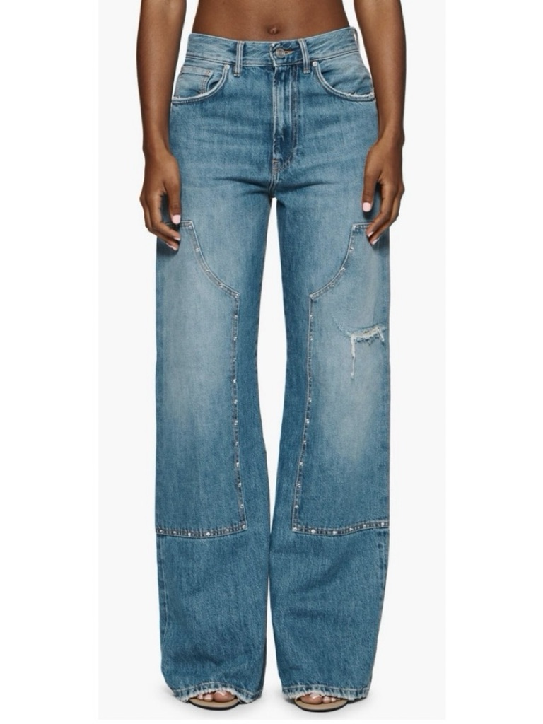 Purple Brand Ss24crystal Embellished Double Knee Wide Leg Jeans 30